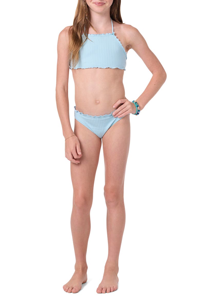 Kids' Shore Break Rib Ruffle Two-Piece Swimsuit, Alternate, color, STRATOSPHERE