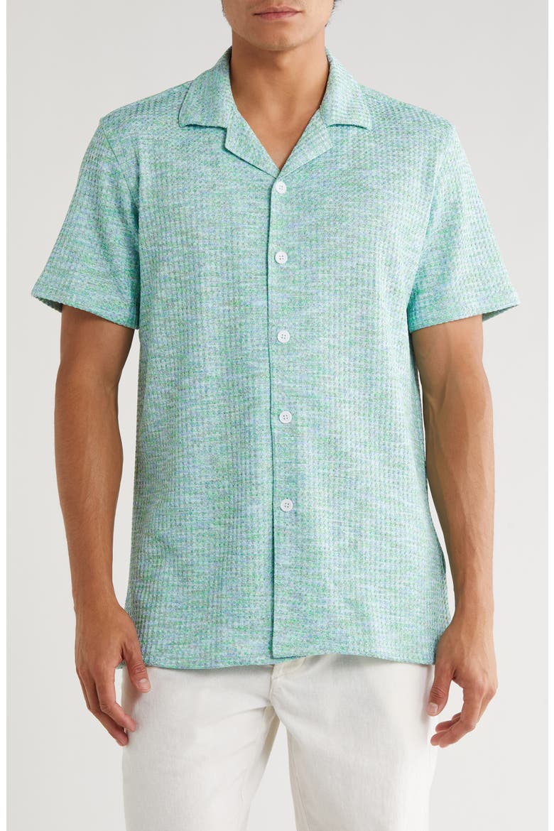 Mélange Short Sleeve Button-Up Shirt, Main, color, GREEN