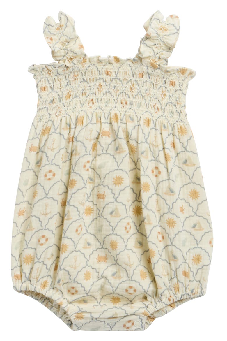 Julia Nautical Print Cotton Romper, Main, color, IVORY