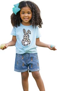 Mia Belle Girls Girls Stripes and Spots Bunny Denim Shorts Set