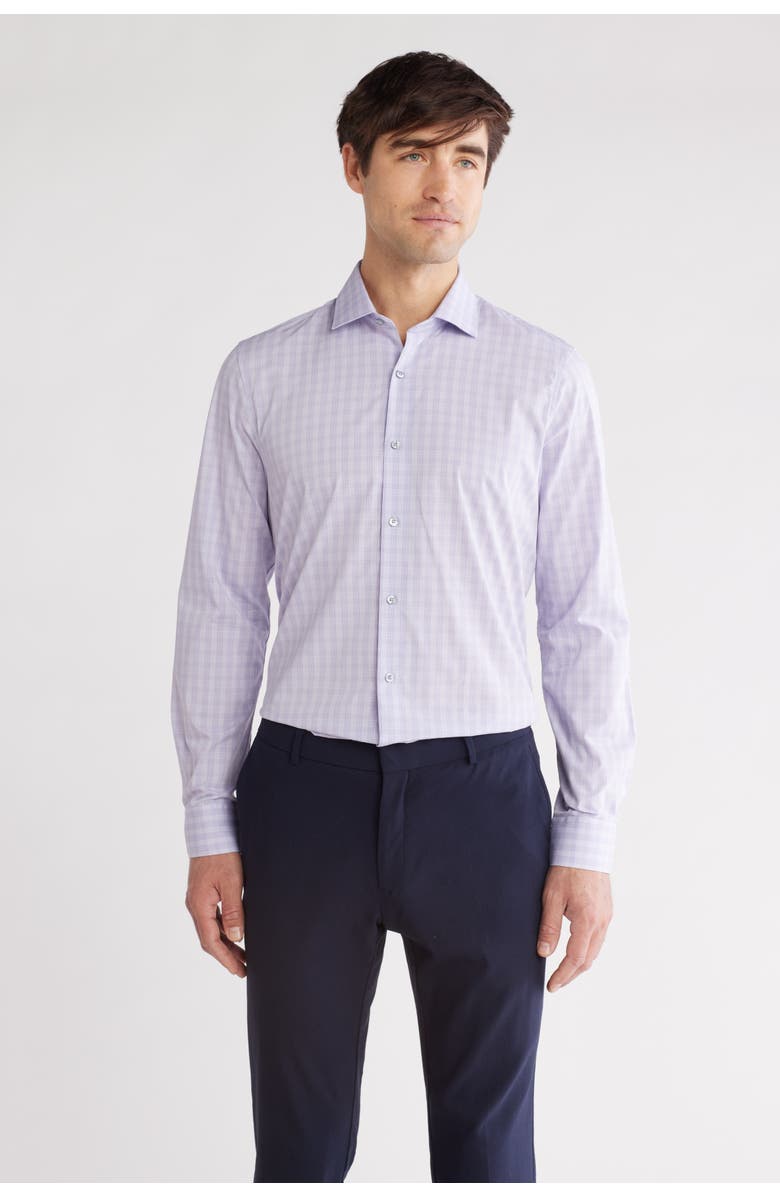 Perry Ellis Tonal Check Print Slim Fit Dress Shirt, Main, color, Lilac