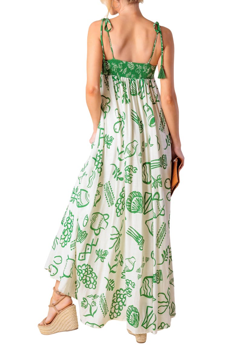 Shoulder Tie Print Maxi Dress, Alternate, color, IVORY GREEN