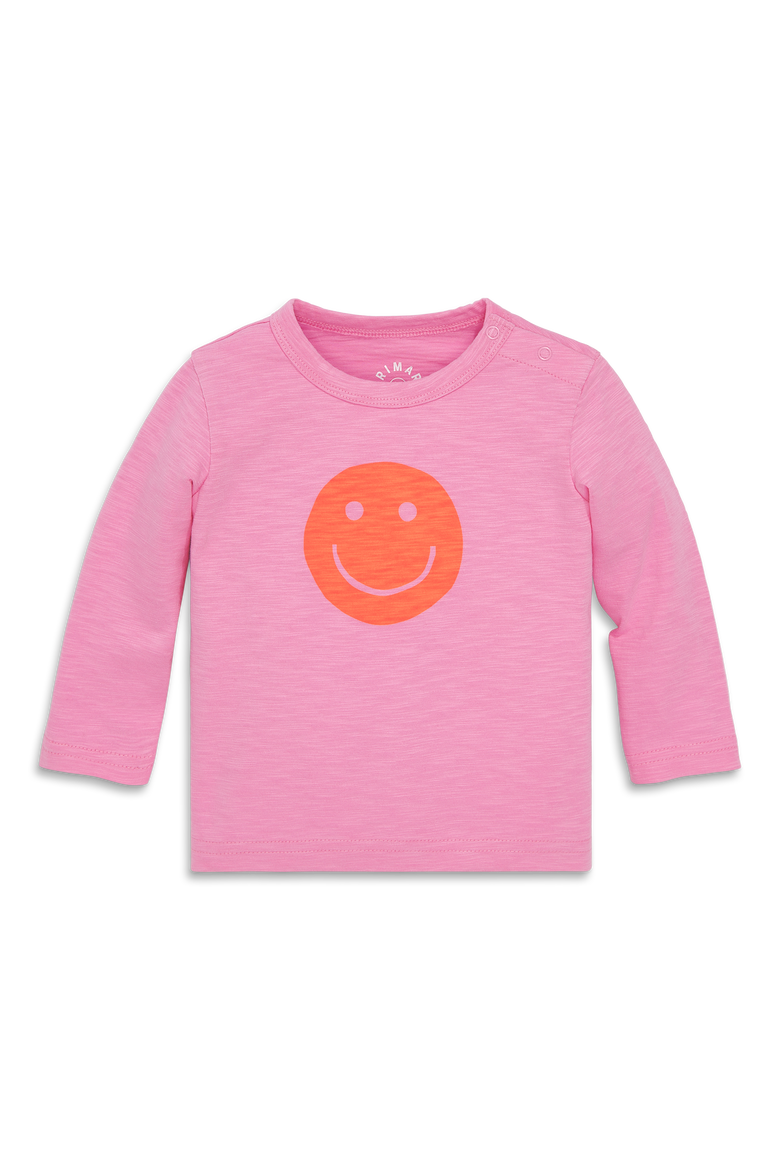 Baby Long Sleeve Happy Face Tee, Main, color, Peony Happy Face
