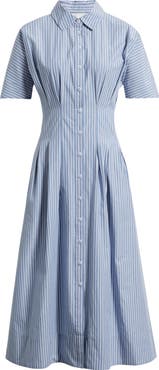 Caslon® Stripe Pleated Dolman Sleeve Midi Shirtdress