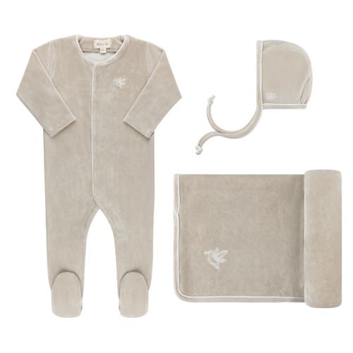 Ely's & Co. Velour Embroidered Bird & Butterfly Collection In Taupe