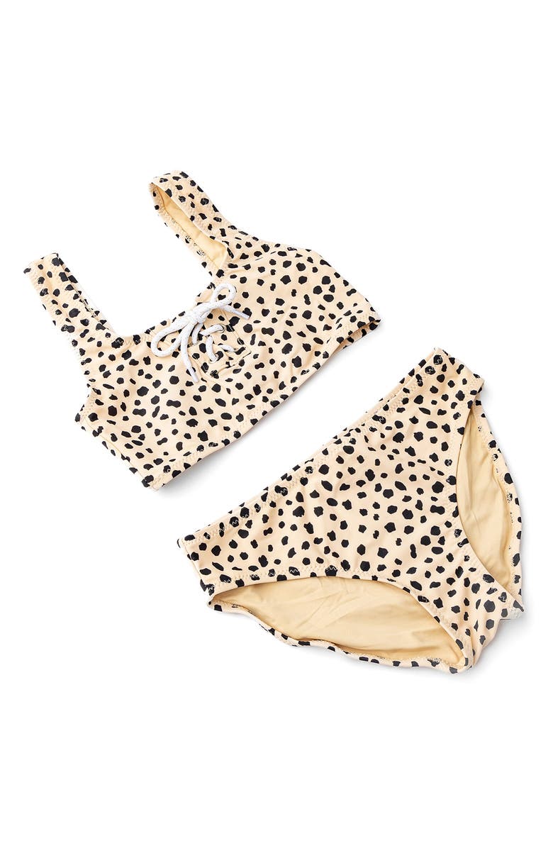 Shade Critters Kids' Leopard Lace-Up Two-Piece Swimsuit, Alternate, color,
