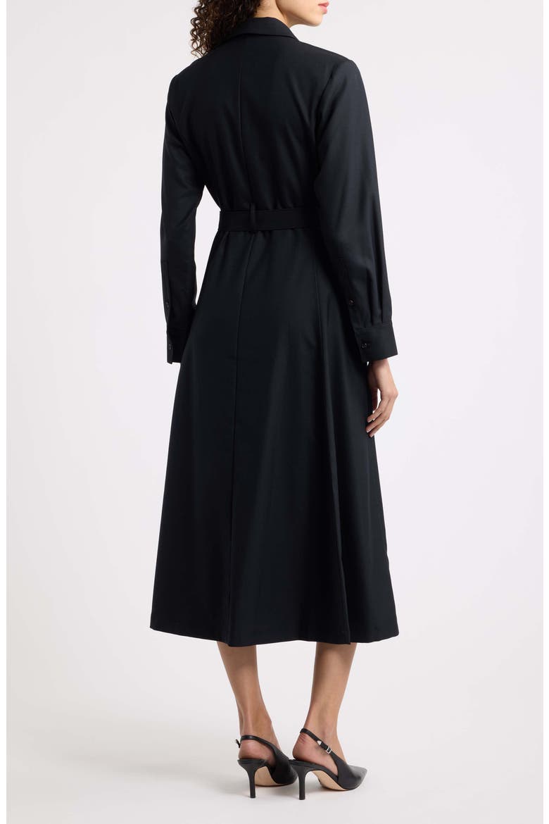 Belted Long Sleeve Midi Dress, Alternate, color, BLACK