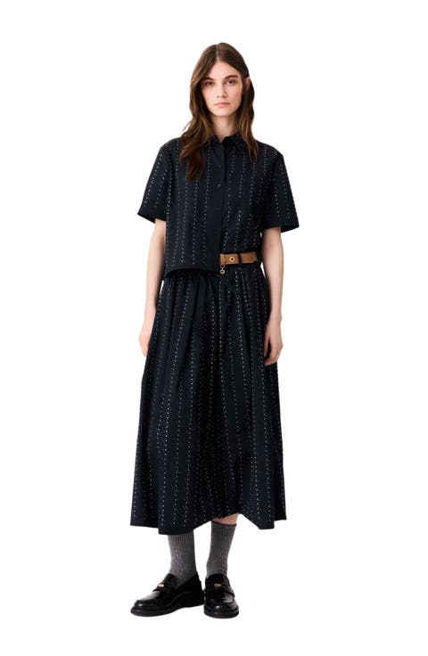 Long Rhinestone Cotton Skirt