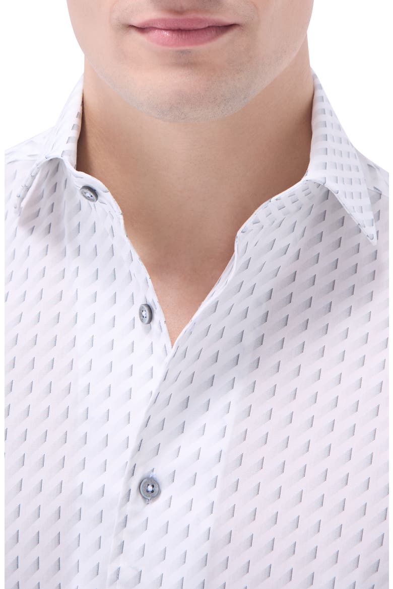 Axel Geo Print Shaped Fit Stretch Cotton Button-Up Shirt, Alternate, color, PLATINUM