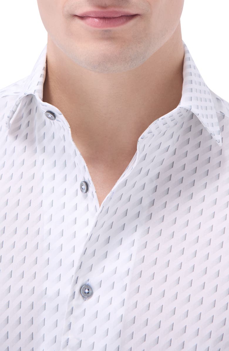Bugatchi Axel Geo Print Shaped Fit Stretch Cotton Button-Up Shirt, Alternate, color, Platinum