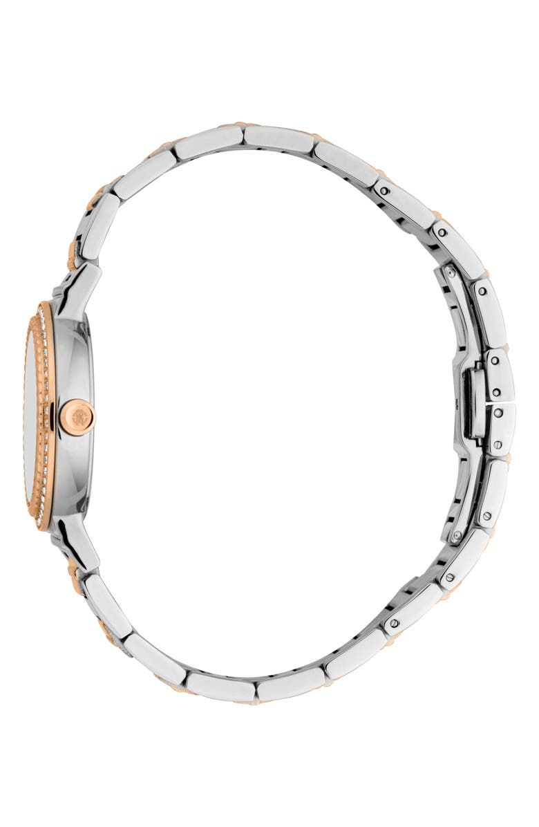Roberto Cavalli Textured Crystal Two-Tone Quartz Bracelet Watch, 30mm, Alternate, color, Two Tone Silver & Rose Gold