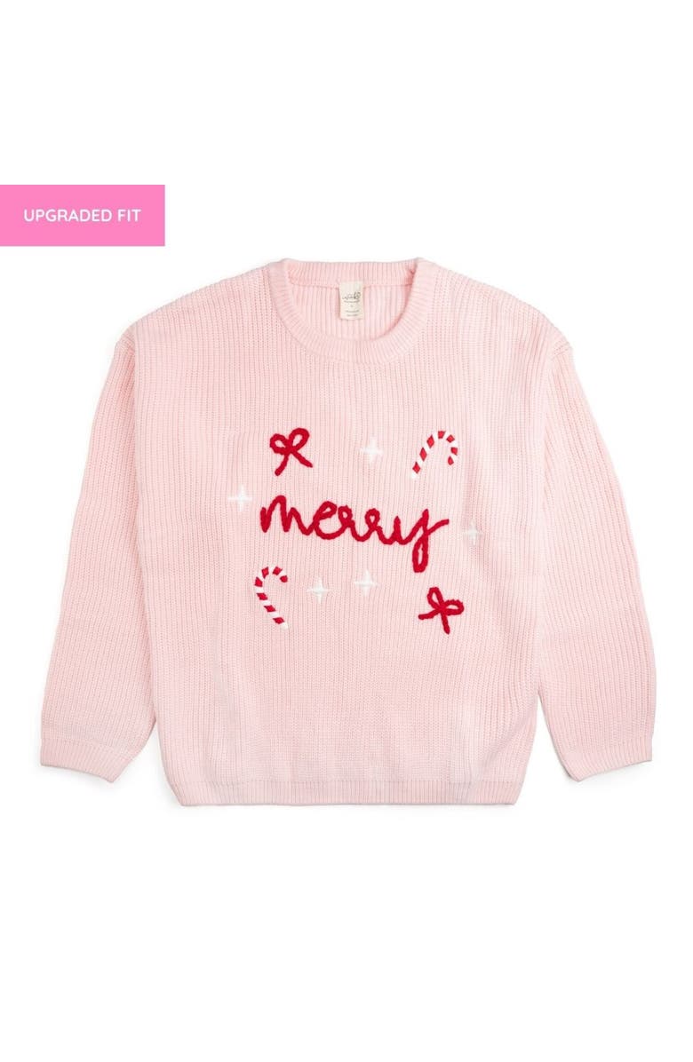 Sweet Wink Merry Bows Christmas Knit Women's Sweater, Main, color, Ballet Pink