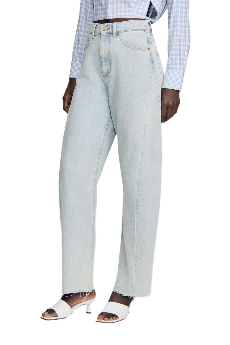 Faded barrel cotton jeans, Main, color, Sky blue