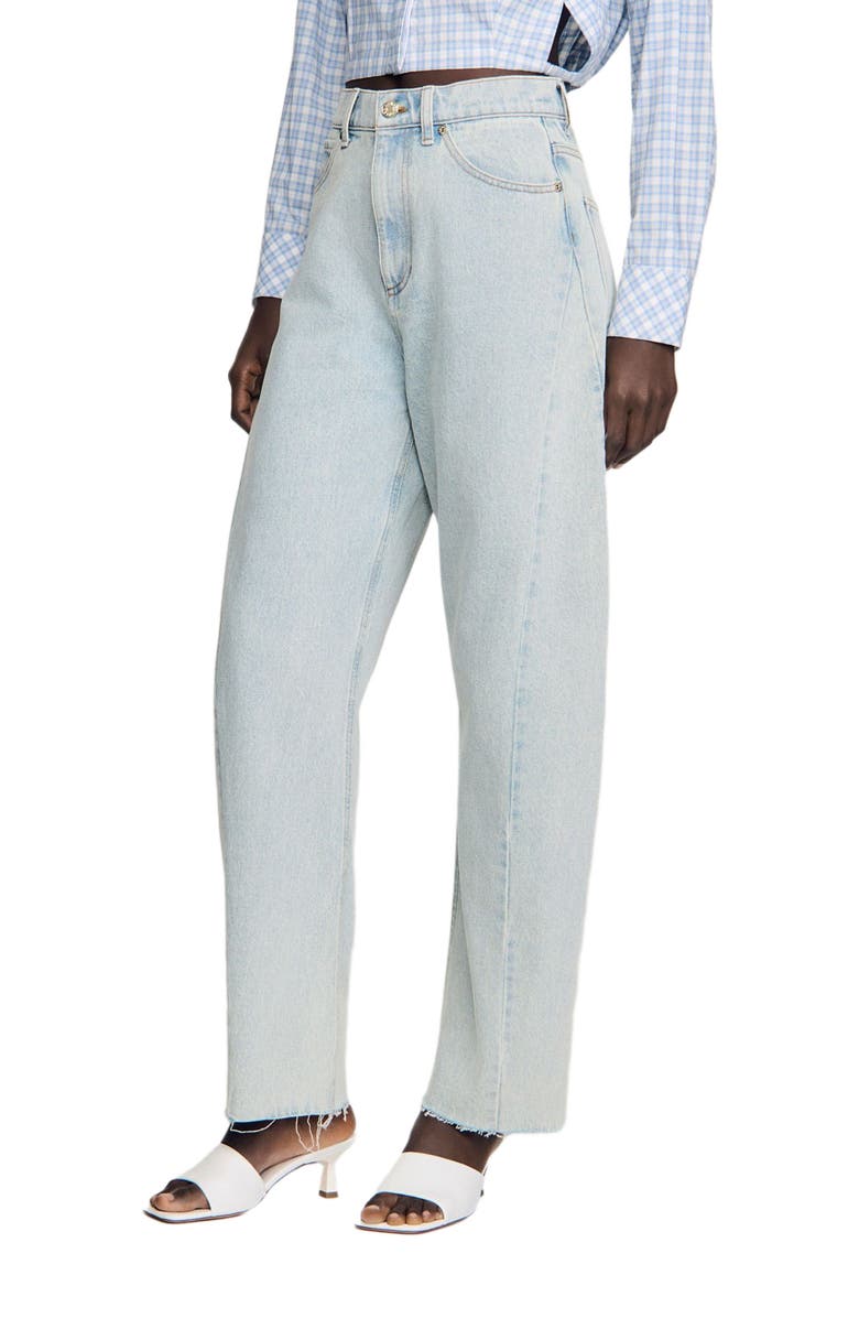 SANDRO Faded barrel cotton jeans, Main, color, Sky Blue