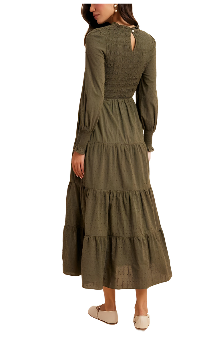 Knit and Lounge Smocked Tiered Long Sleeve Maxi Dress, Alternate, color, 