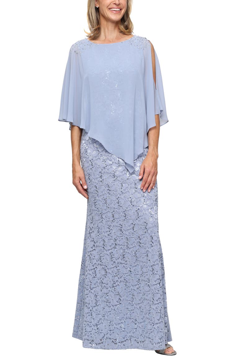 Sequin Lace Capelet Dress, Main, color, HYDRANGEA