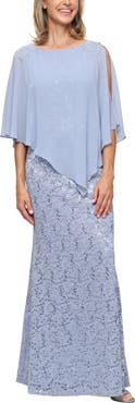 SL FASHIONS Sequin Lace Capelet Dress