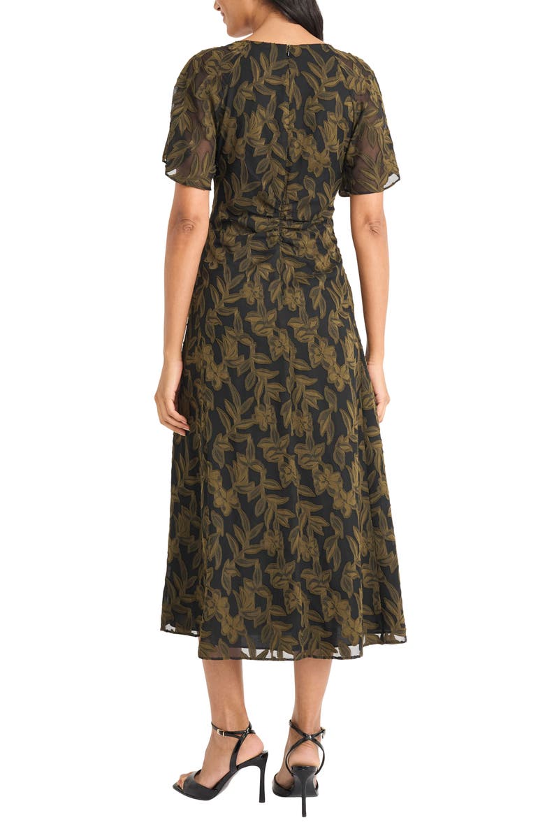 Maggy London Ruched Flutter Sleeve Dress, Alternate, color, Black/ Olive