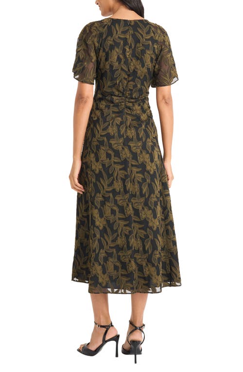 Maggy London Ruched Flutter Sleeve Dress In Green