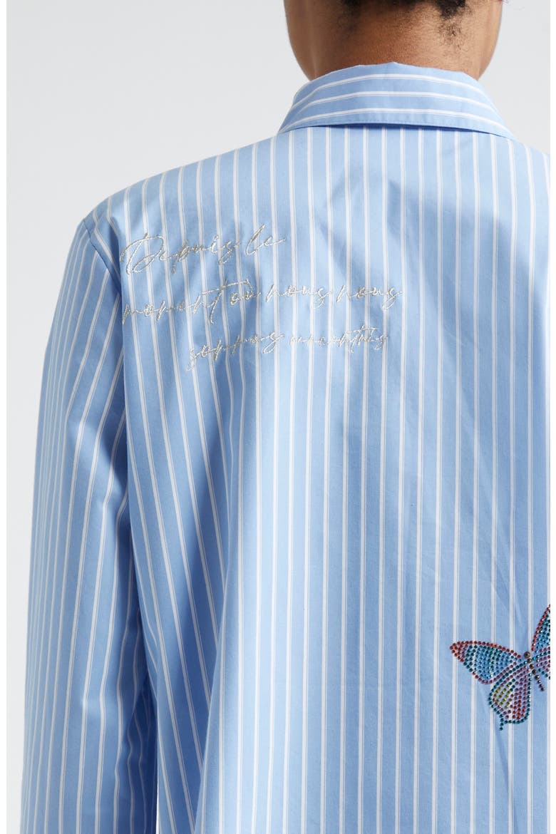 Lisa Beaded Butterfly Stripe Cotton Blend Button-Up Shirt, Alternate, color, FRENCH BLUE/ WHITE