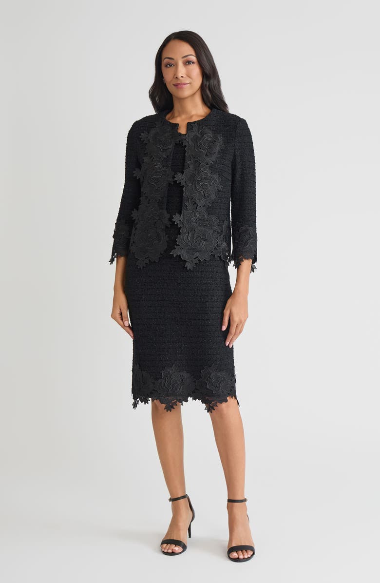 Misook Heritage Floral Lace Applique Knit Jacket, Alternate, color, Black