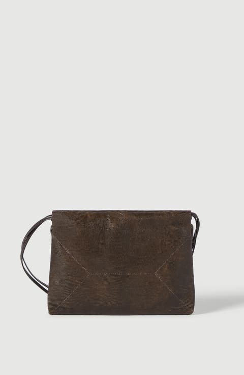 Pouch bag in lizard-effect calfskin