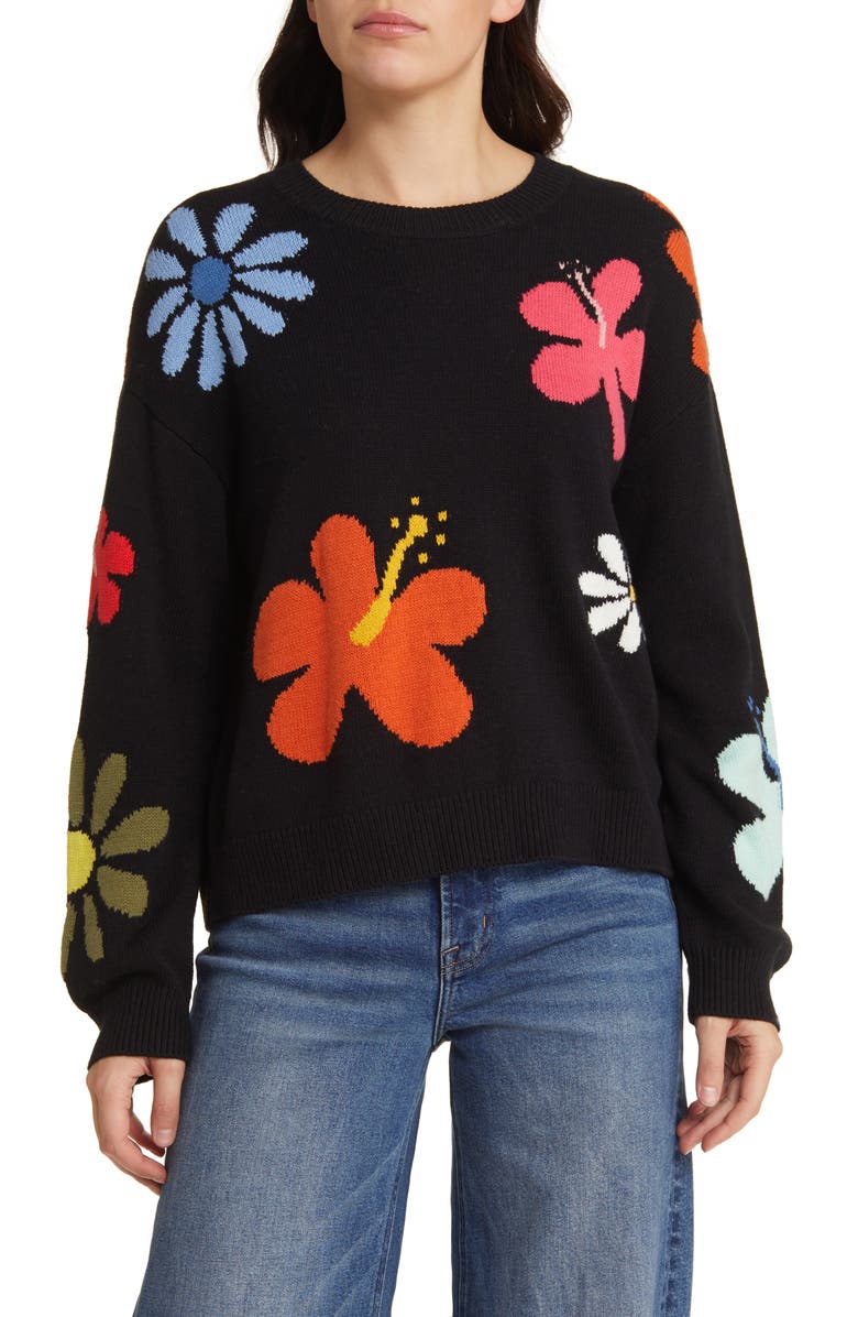 Rails Zoey Floral Intarsia Cotton Blend Sweater, Main, color,