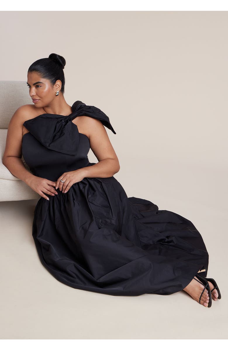 ELOQUII Crop Top With Large Bow, Alternate, color, Black Onyx