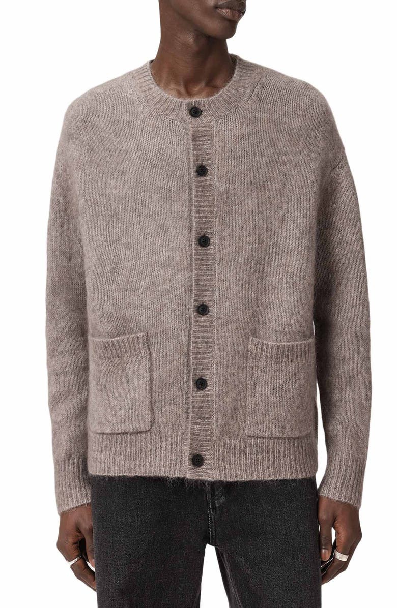 AllSaints Coby Wool & Mohair Blend Cardigan, Main, color, Oak Brown