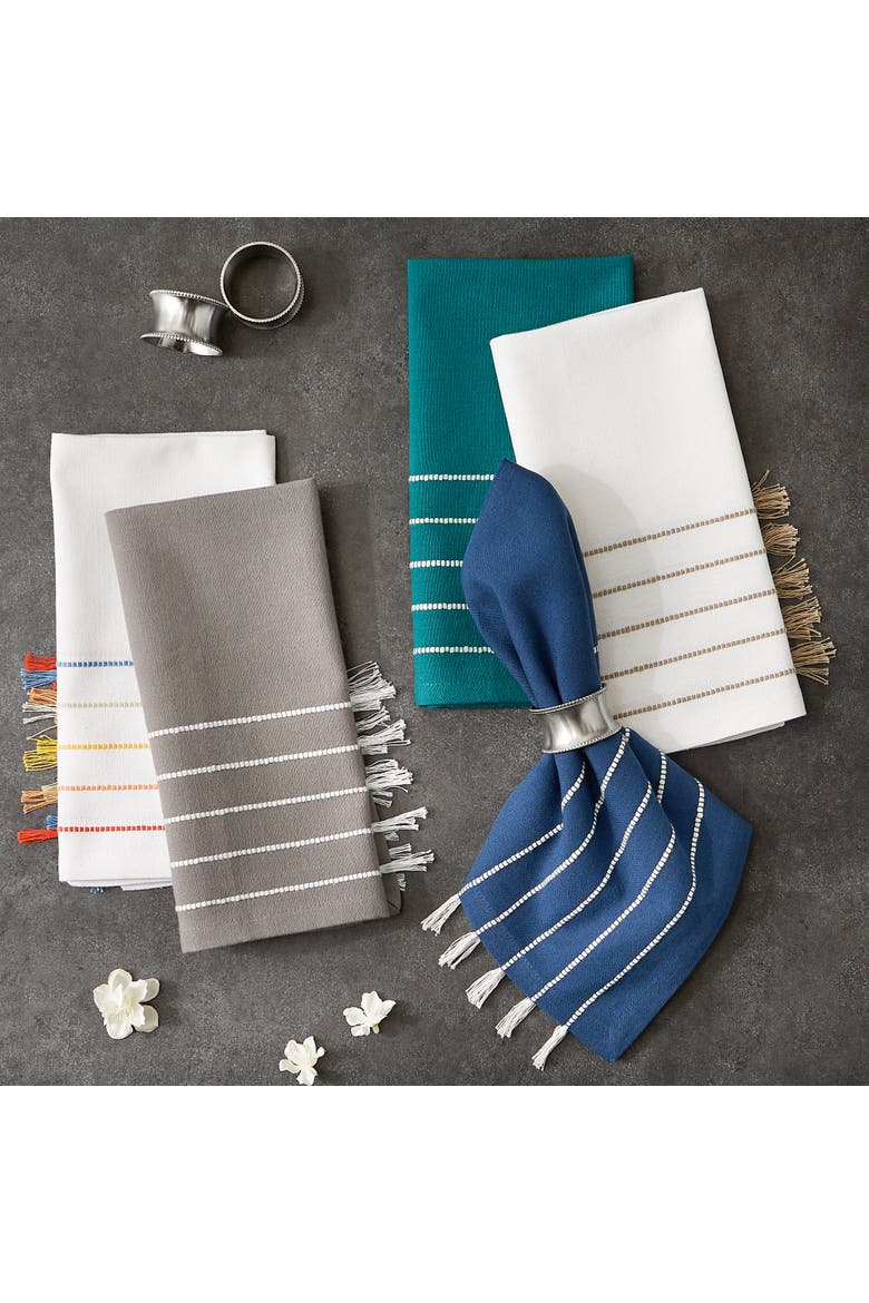 Gray/ White Stripe Tassel Napkin Set/4, Alternate, color, Gray/White