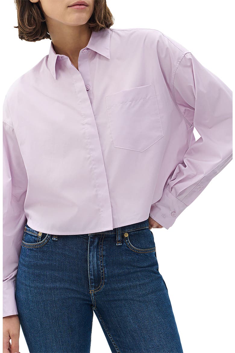 Marin Crop Cotton Button-Up Shirt, Main, color, LAVENDER