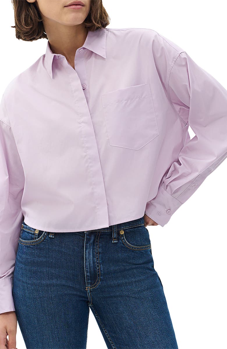 rag & bone Marin Crop Cotton Button-Up Shirt, Main, color, Lavender