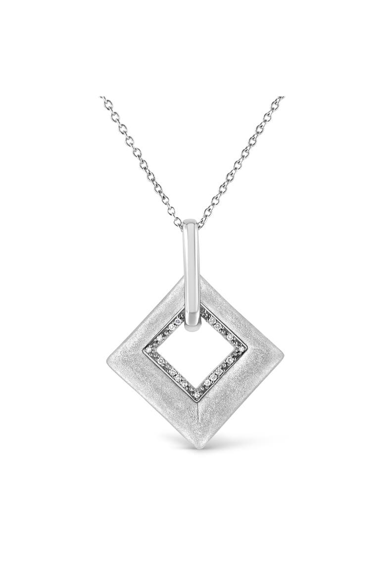 .925 Sterling Silver Pave-Set Diamond Accent Kite Shape Pendant Necklace, Main, color, White