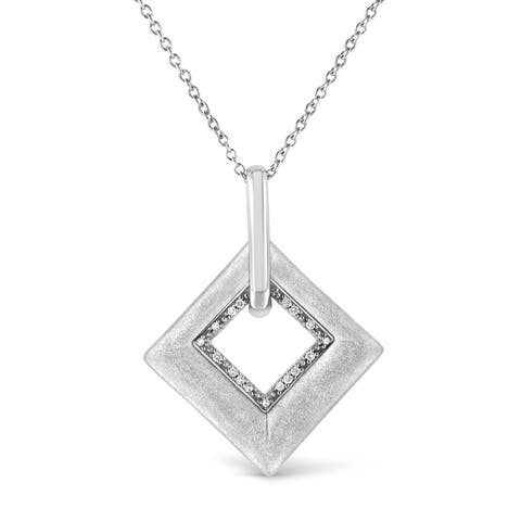.925 Sterling Silver Pave-Set Diamond Accent Kite Shape Pendant Necklace