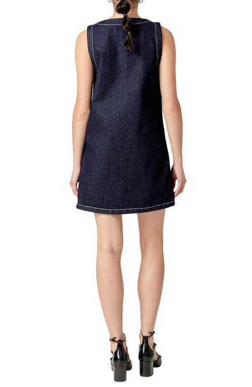 English Factory Sleeveless Denim Minidress In Navy Denim