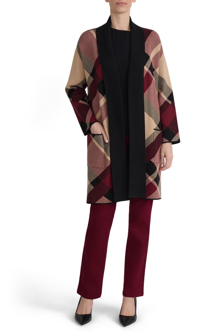 Plaid Turnback Collar Cardigan, Alternate, color, CLASSIC WINE MULTI