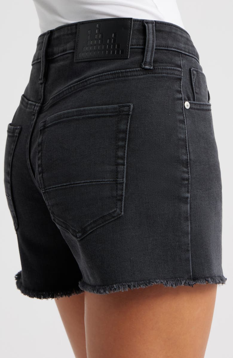 CITY BLUES Frey Hem Cutout Denim Shorts, Alternate, color, Black