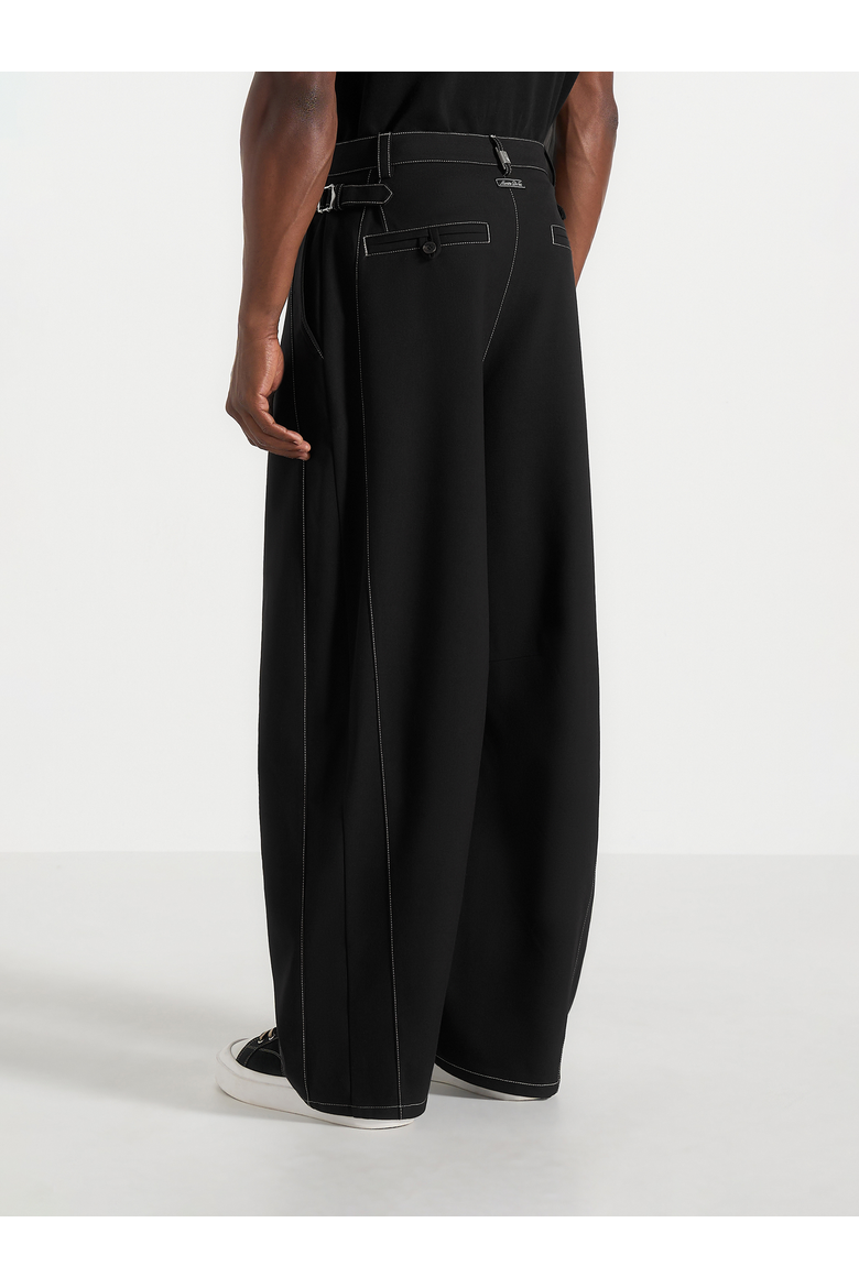 Marceau Contrast Stitch Barrel Leg Pants, Alternate, color, Black