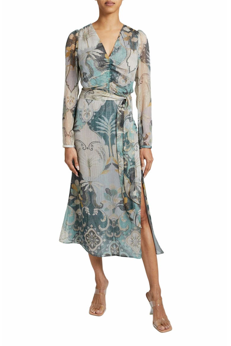 Santorelli BLAIRE Midi Dress in Printed Silk Crinkle Chiffon (Women)