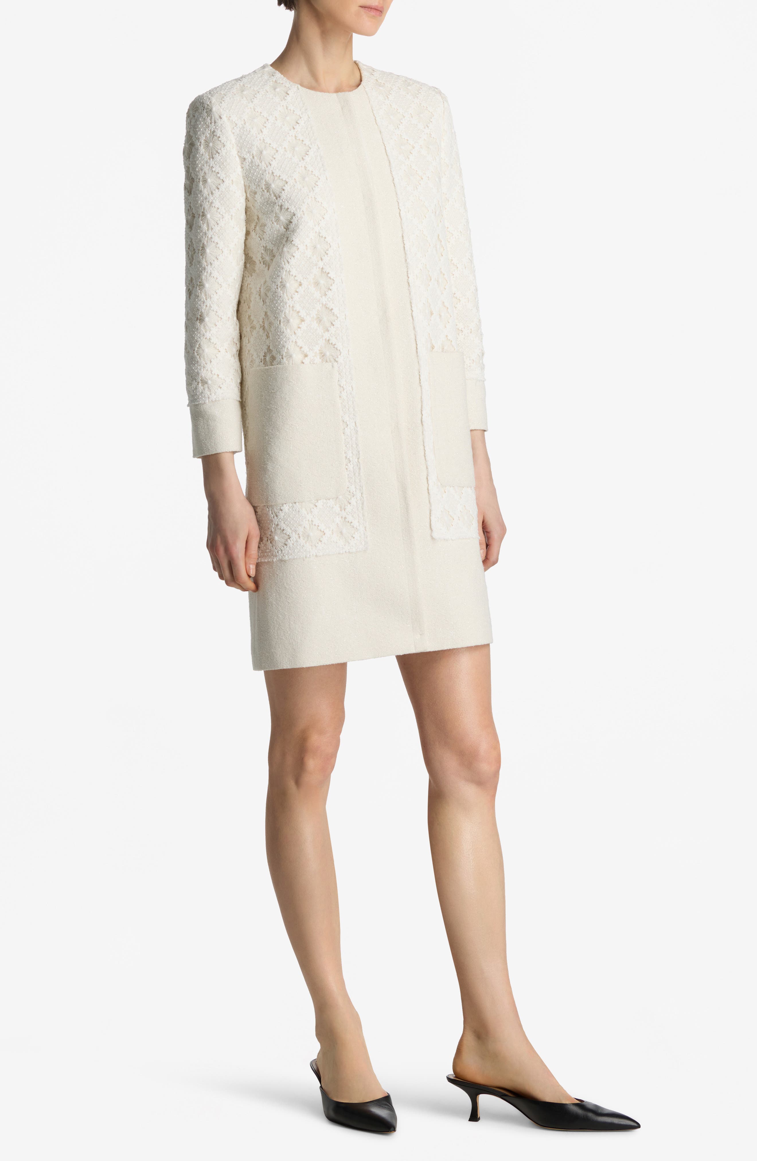 Metallic Tweed & Guipure Lace Long Jacket - image 2