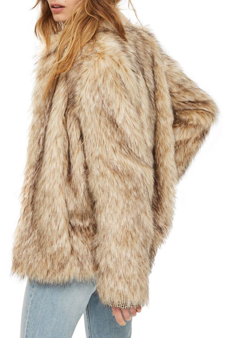 Kendall Faux Fur Jacket, Alternate, color, BEIGE MULTI