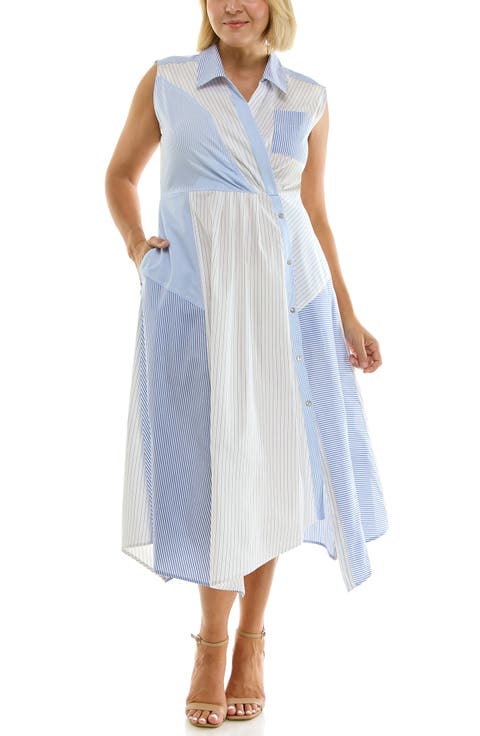 Stripe Pleated Asymmetric Maxi Dress