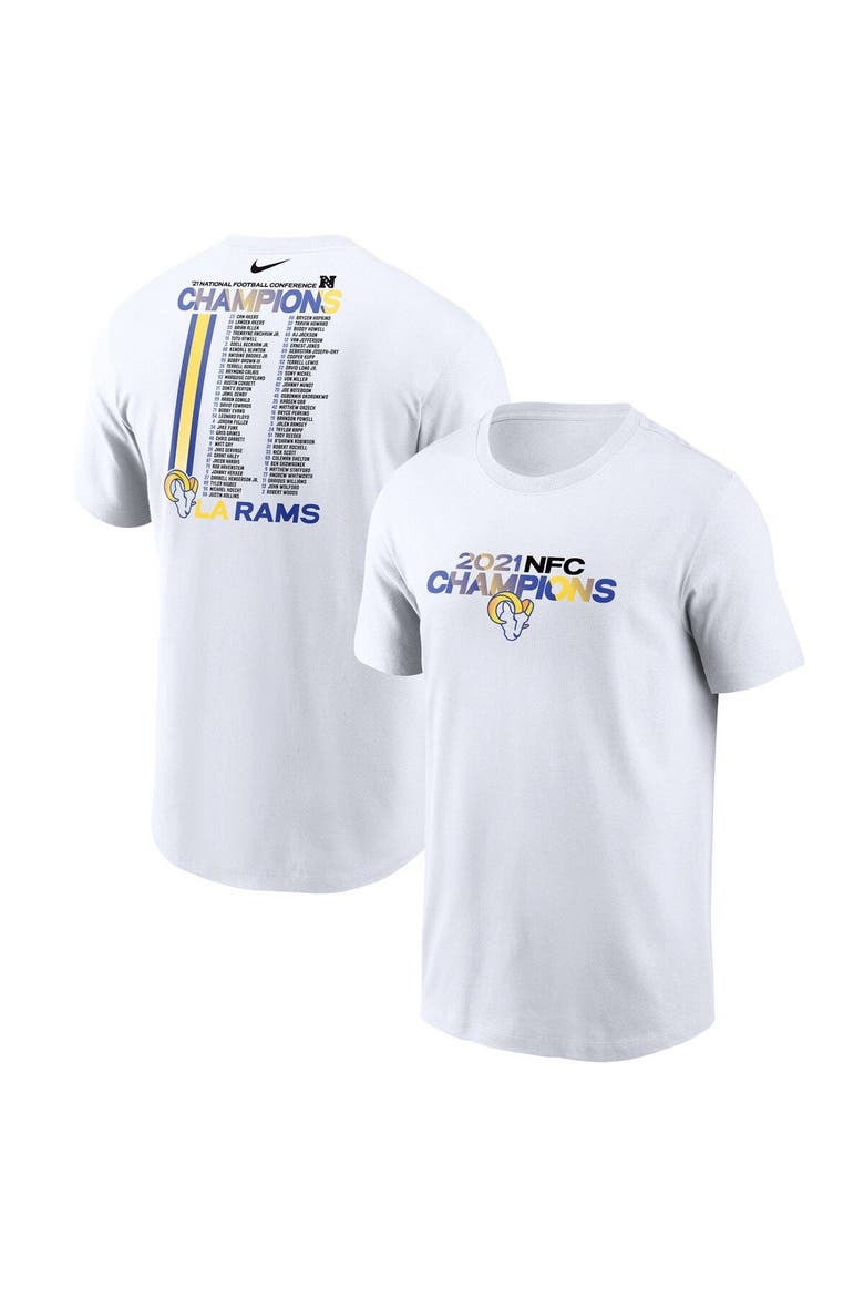 Men's Nike White Los Angeles Rams 2021 NFC Champions Roster T-Shirt, Main, color, White