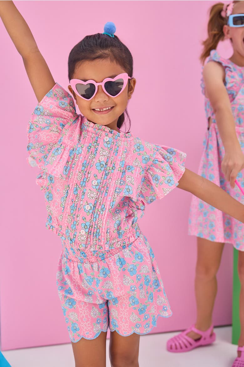 Kids' Shirred Scallop Shorts, Alternate, color, Spring Marguerite Floral