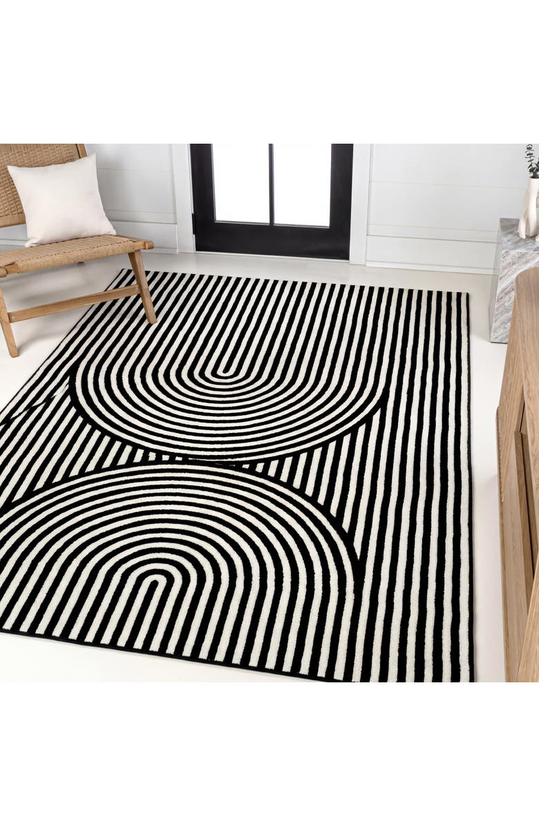 JONATHAN Y Sofia MidCentury Modern Arch Stripe Two-Tone High-Low Area Rug, Alternate, color, Black/White