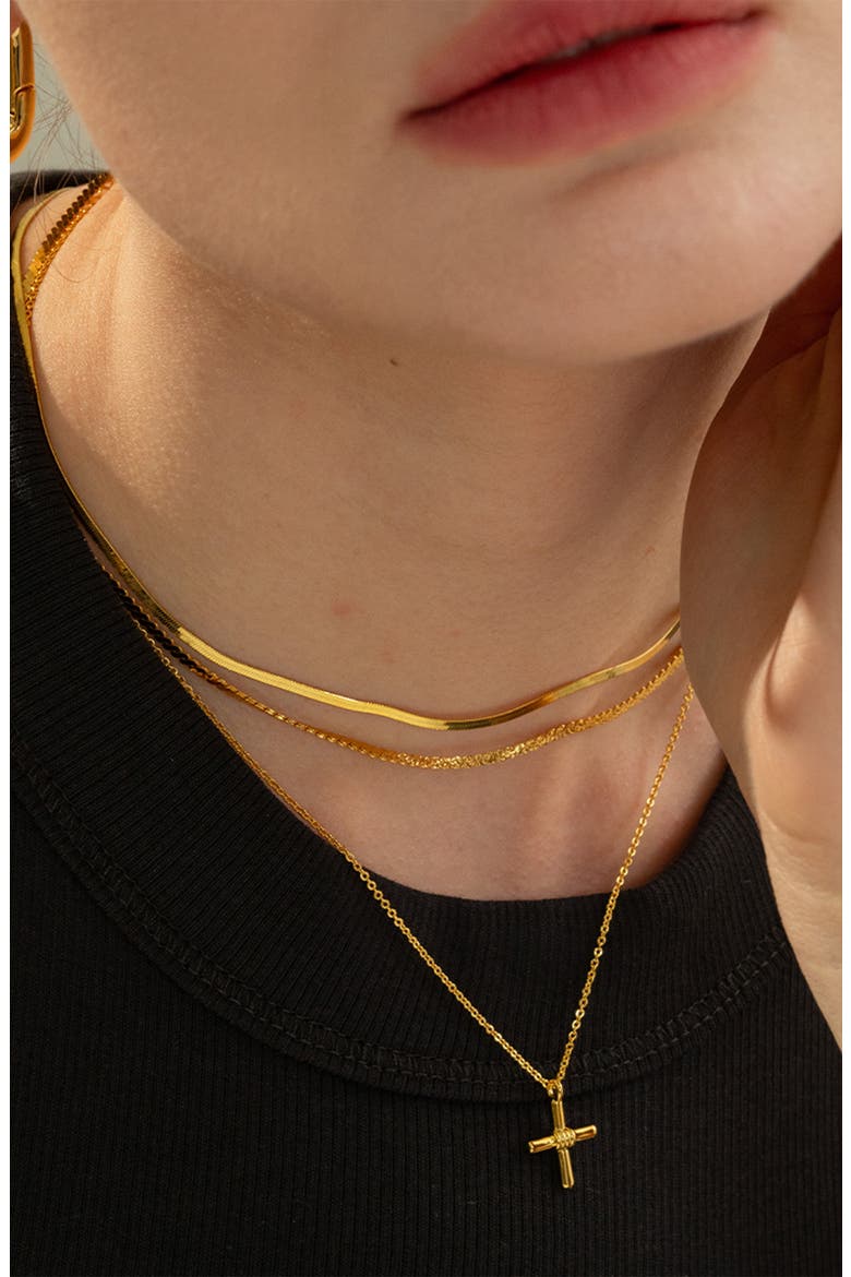 14k Gold Plated Pule Cross Necklace Minimalist Everyday Wear, Alternate, color, Gold