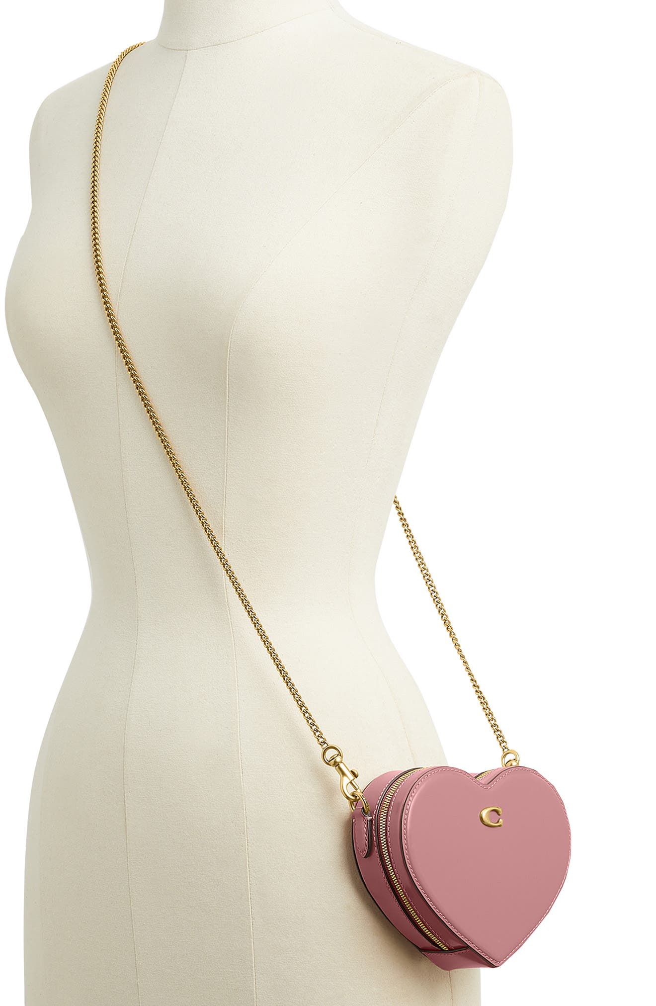 COACH Spazzolato Leather Heart Crossbody Bag, Alternate, color, B4/ Peony