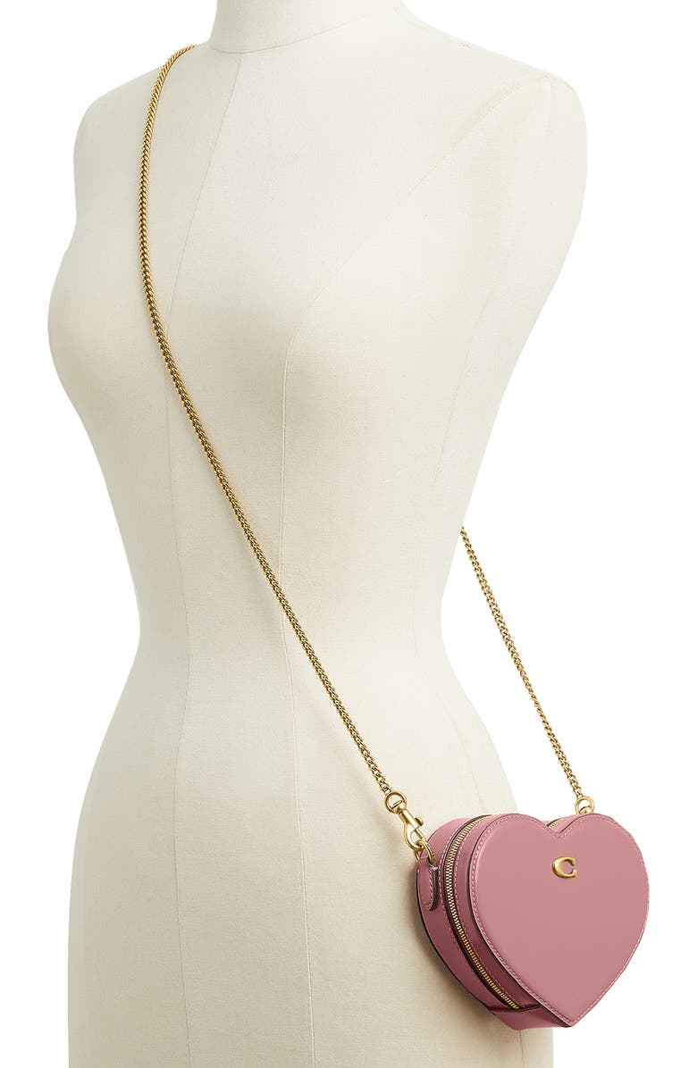 COACH Spazzolato Leather Heart Crossbody Bag, Alternate, color, B4/ Peony