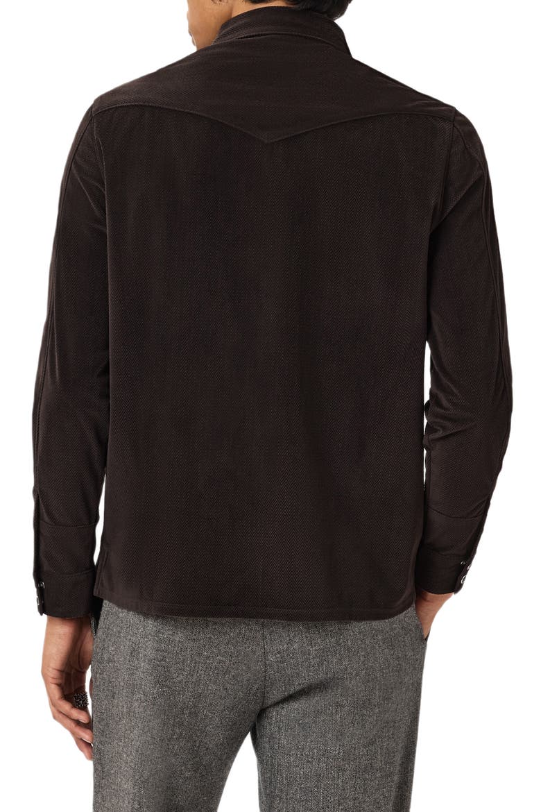 Andres Western Herringbone Faux Suede Snap-Up Shirt, Alternate, color, ESPRESSO