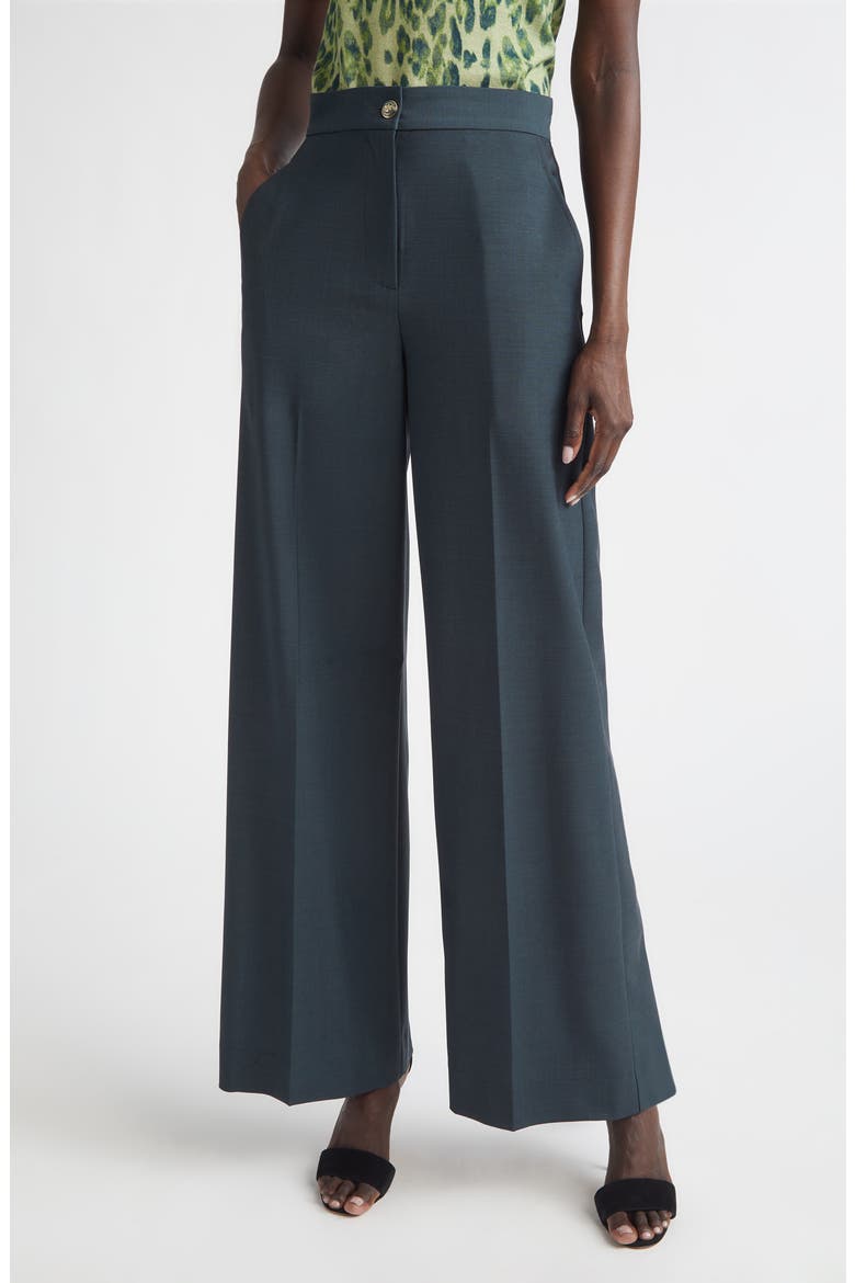 Mélange Wool Blend Stretch Twill Wide Leg Pants, Main, color, PINE MELANGE